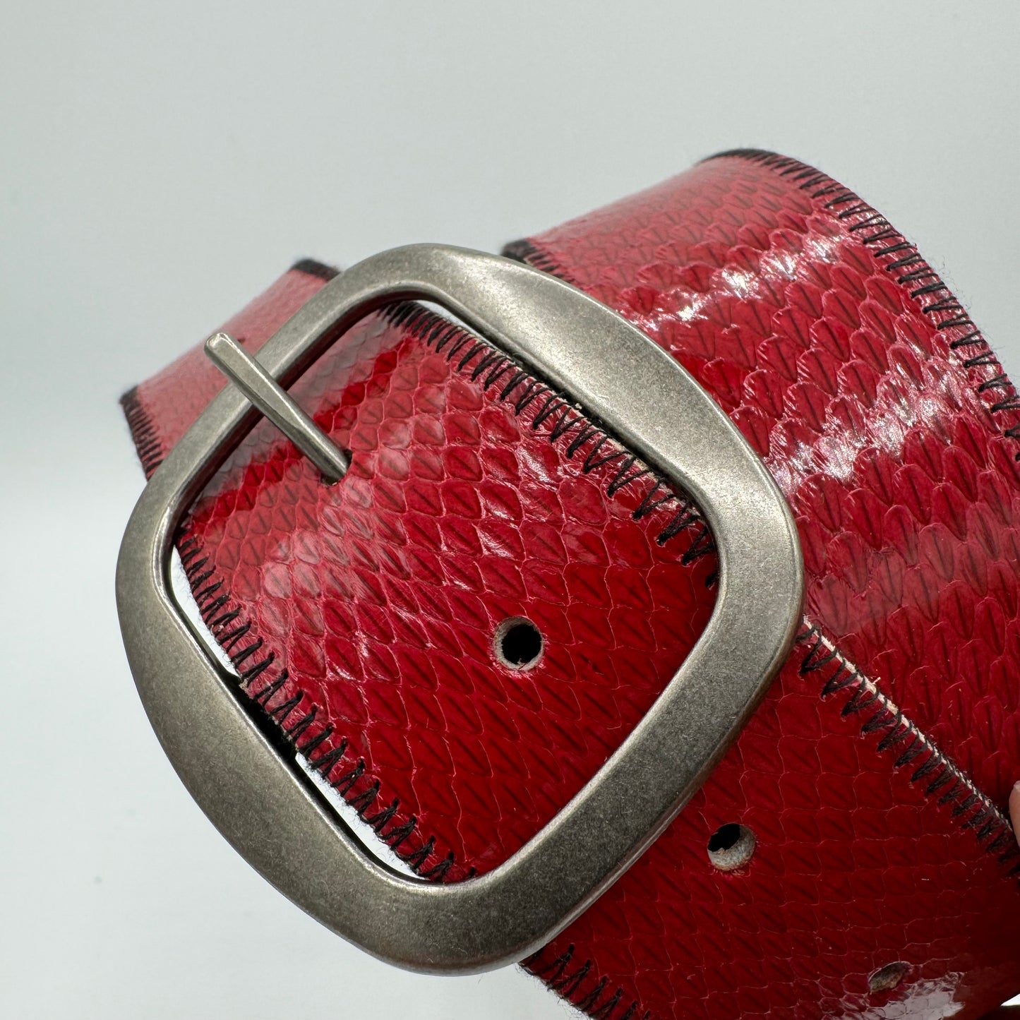 Dyed Red Viper Snake Skin Belt